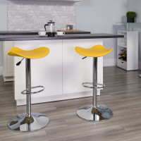 Flash Furniture Contemporary Yellow Vinyl Adjustable Height Bar Stool with Chrome Base CH-TC3-1002-YEL-GG